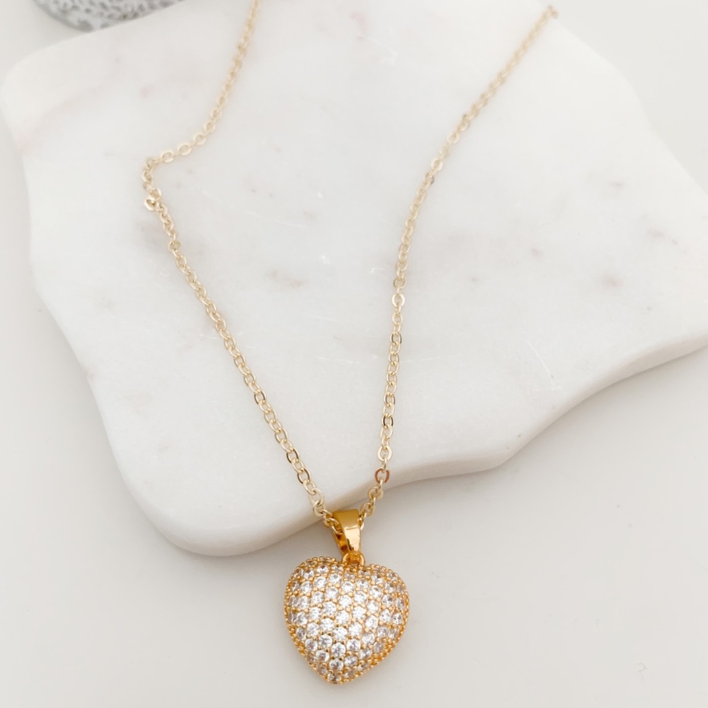🎉HP🎉Micro Paved Puffed Heart Necklace | 14k Gold Filled